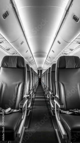 Empty Airplane Seats Aisle View photo