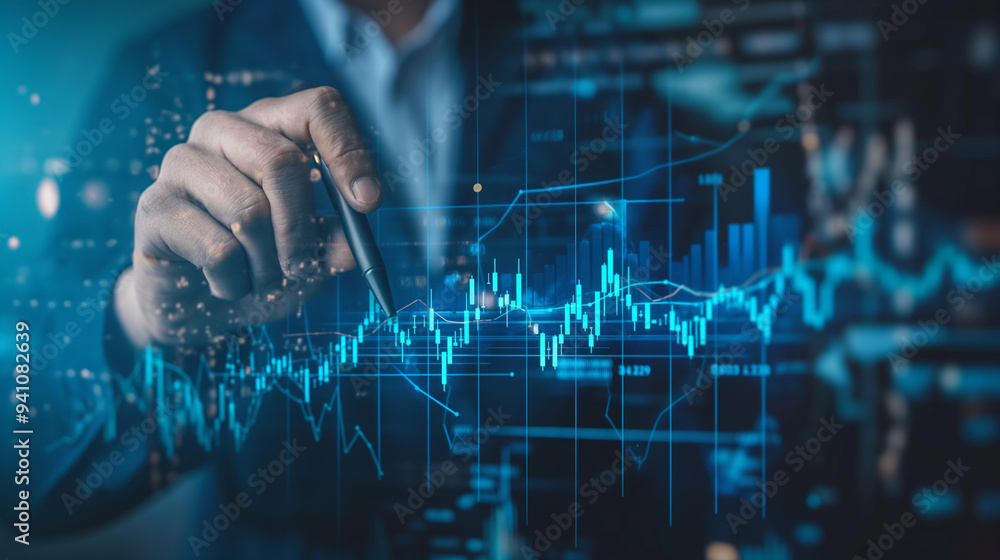 hand pointing a business chart on a touch screen hand pointing a business chart on a touch screen