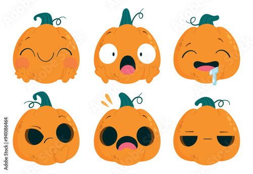 Cute Pumpkin With Different Expresions