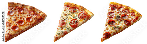 Slices of delicious pizza set isolated on transparent background photo