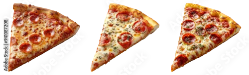 Obraz  z motywem Slices of delicious pizza set isolated on transparent background