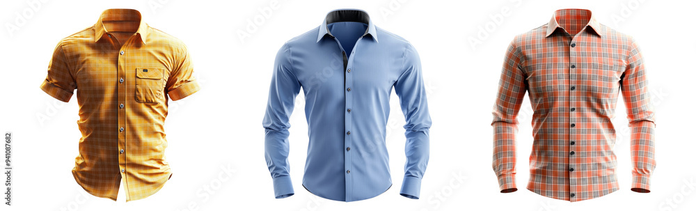 Assorted men's shirts in different styles set isolated on transparent background Assorted men's shirts in different styles set isolated on transparent background