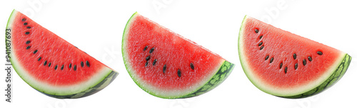 Juicy watermelon slices set isolated on transparent background