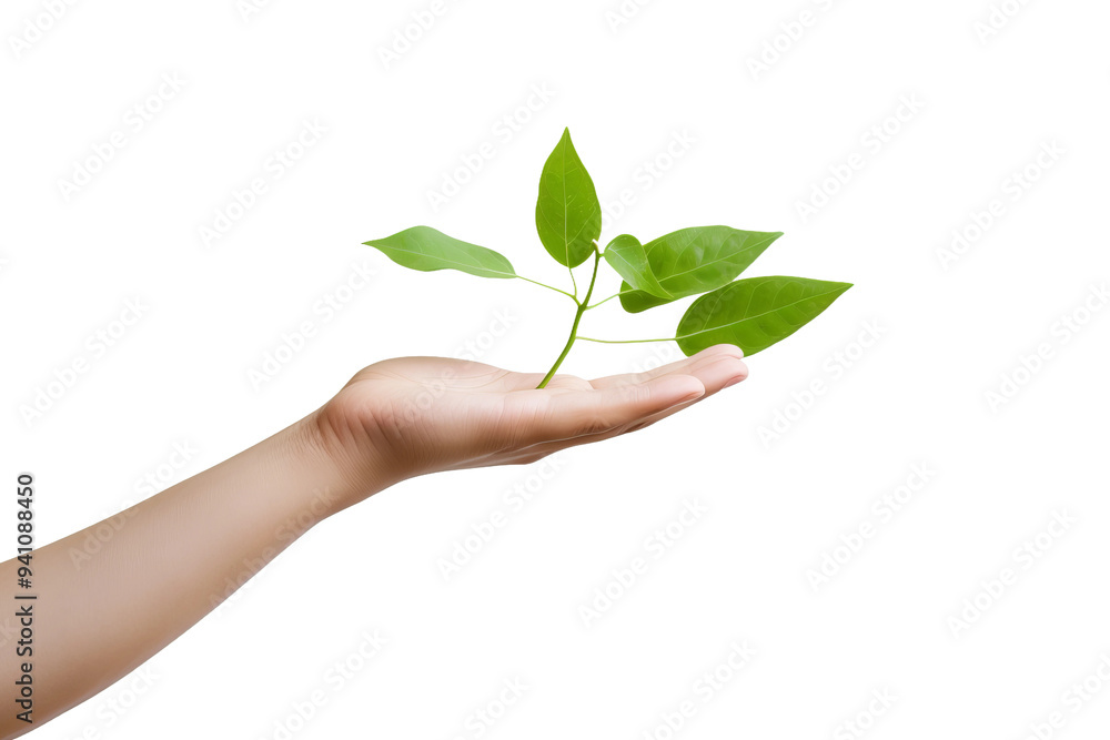 hand holding a plant on isolated white background hand holding a plant on isolated white background