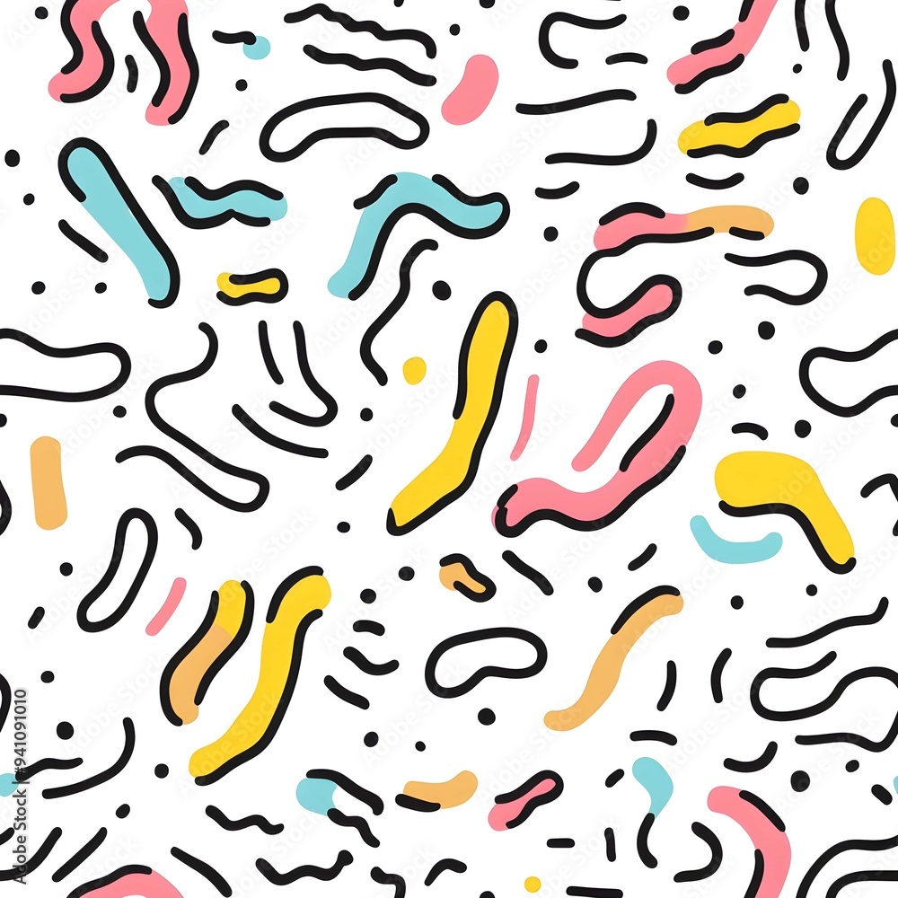 Fun line doodle seamless pattern. Creative abstract squiggle style drawing background for children or trendy design with basic shapes. Simple childish scribble wallpaper print Fun line doodle seamless pattern. Creative abstract squiggle style drawing background for children or trendy design with basic shapes. Simple childish scribble wallpaper print