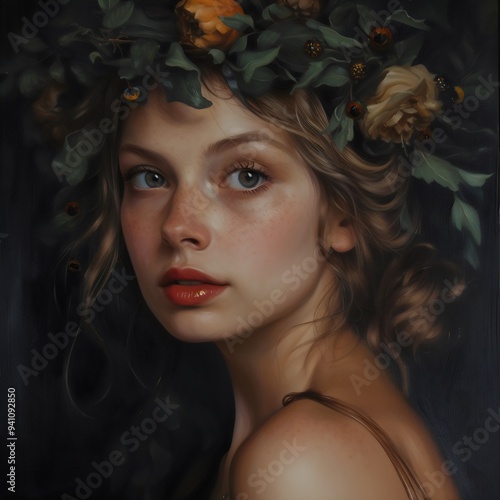 Woman girl with flowers created with AI