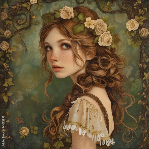 Woman girl with flowers created with AI