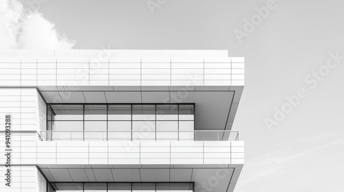 Modern Building Facade With Balcony And Sky.