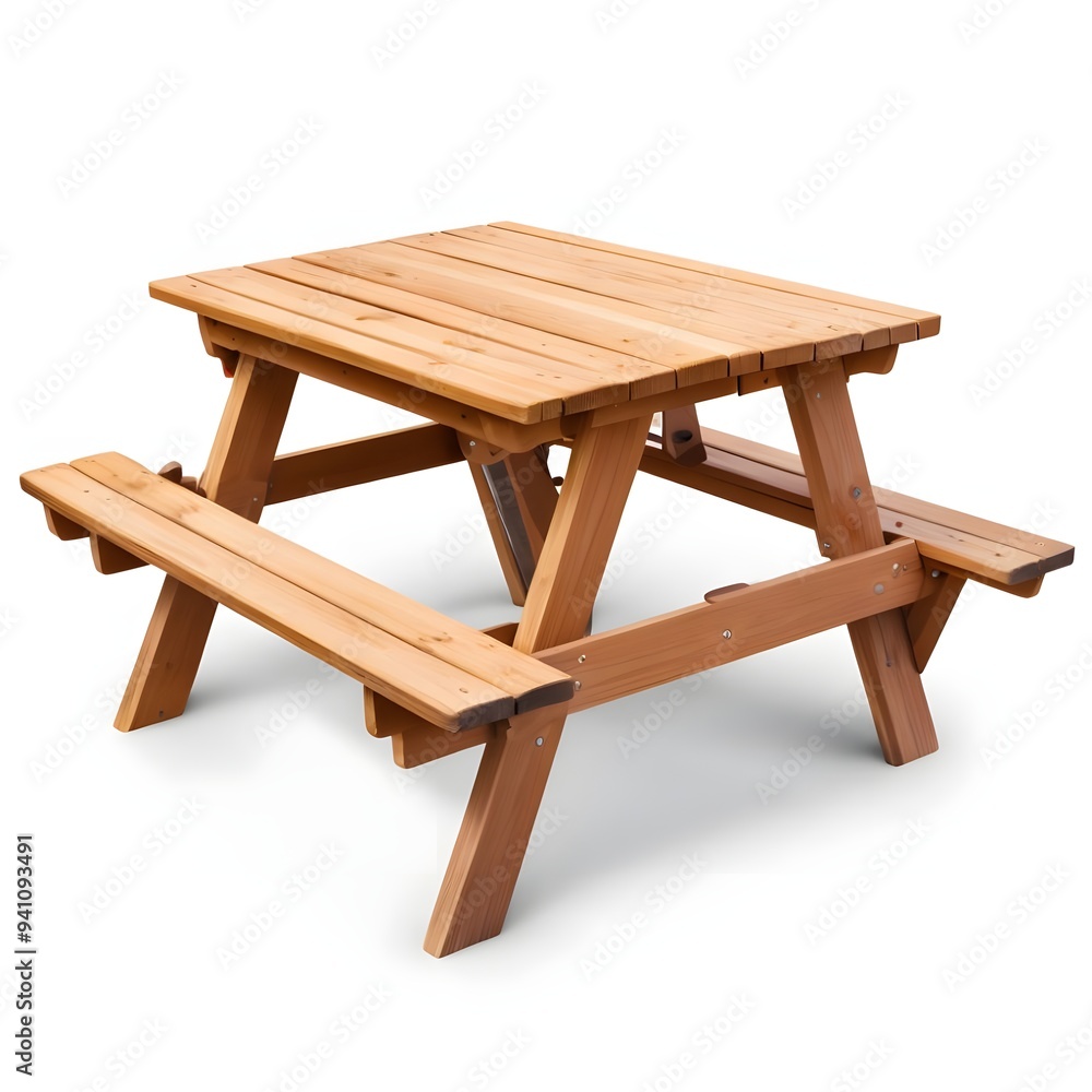 wooden picnic table for gardens isolated on a white background wooden picnic table for gardens isolated on a white background