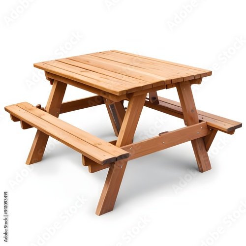 wooden picnic table for gardens isolated on a white background