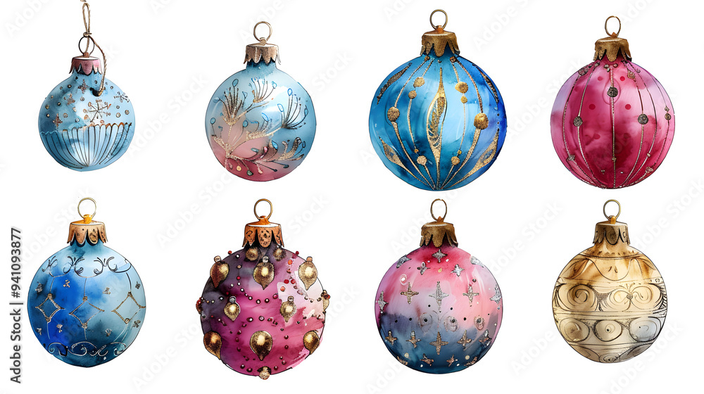 Boho Christmas bauble with intricate designs, watercolor illustration isolated on white background Boho Christmas bauble with intricate designs, watercolor illustration isolated on white background
