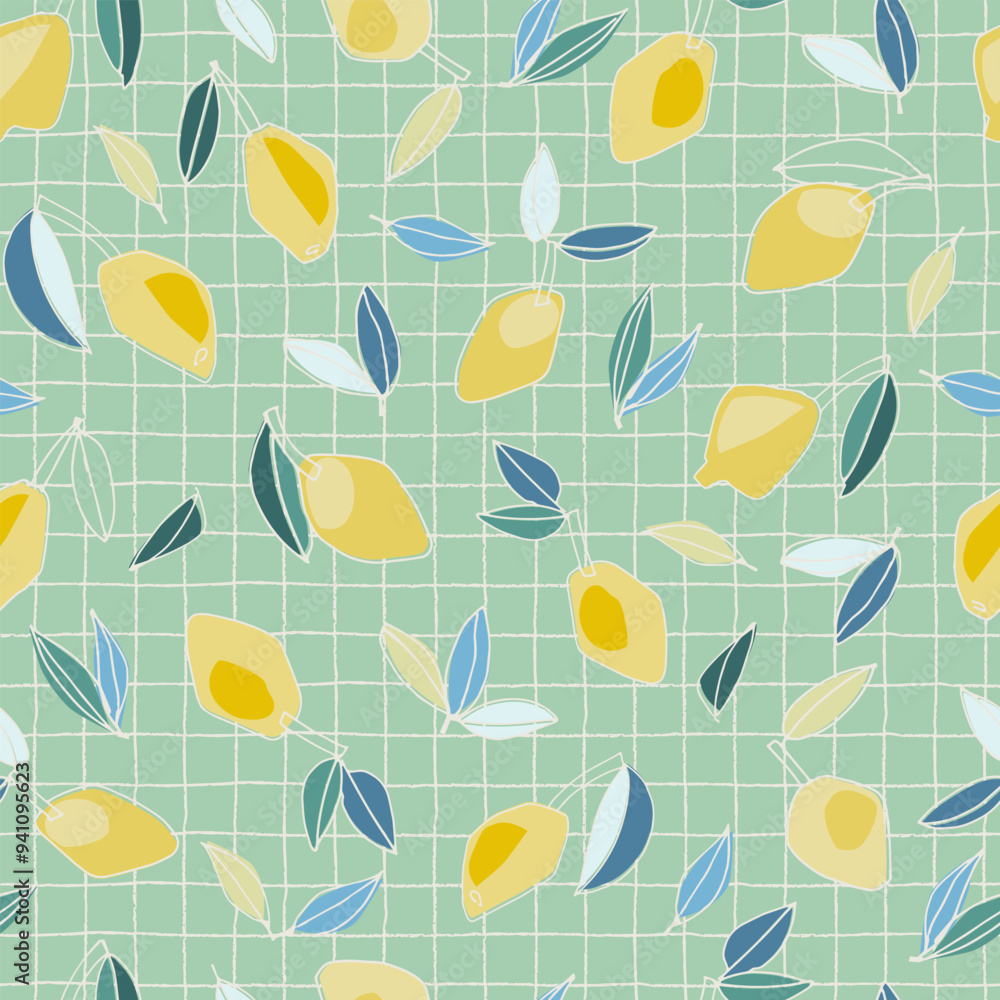 Seamless pattern with hand drawn lemons for textile, home decor, visual communication, content, social media background, posters, illustrations against a thin checkered background Healthy vegan food Seamless pattern with hand drawn lemons for textile, home decor, visual communication, content, social media background, posters, illustrations against a thin checkered background Healthy vegan food