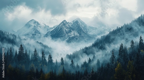 Misty Mountain Landscape.