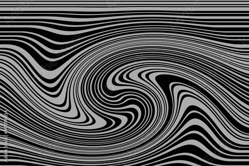 Abstract black and white spiral pattern with optical illusion and geometric design