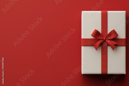 Red minimalistic design, Christmas gifts flat lay, 3D illustration