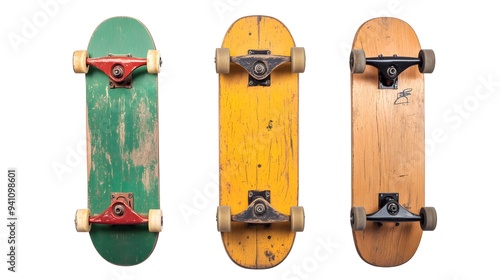 Old skateboards isolated on white background