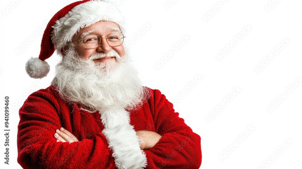 A smiling Santa Claus in a red suit with a white beard, embodying holiday cheer. A smiling Santa Claus in a red suit with a white beard, embodying holiday cheer.