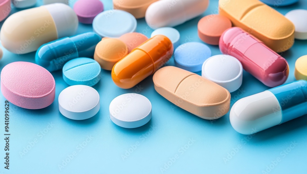 Colorful pills and tablets in an array of colors and shapes Colorful pills and tablets in an array of colors and shapes