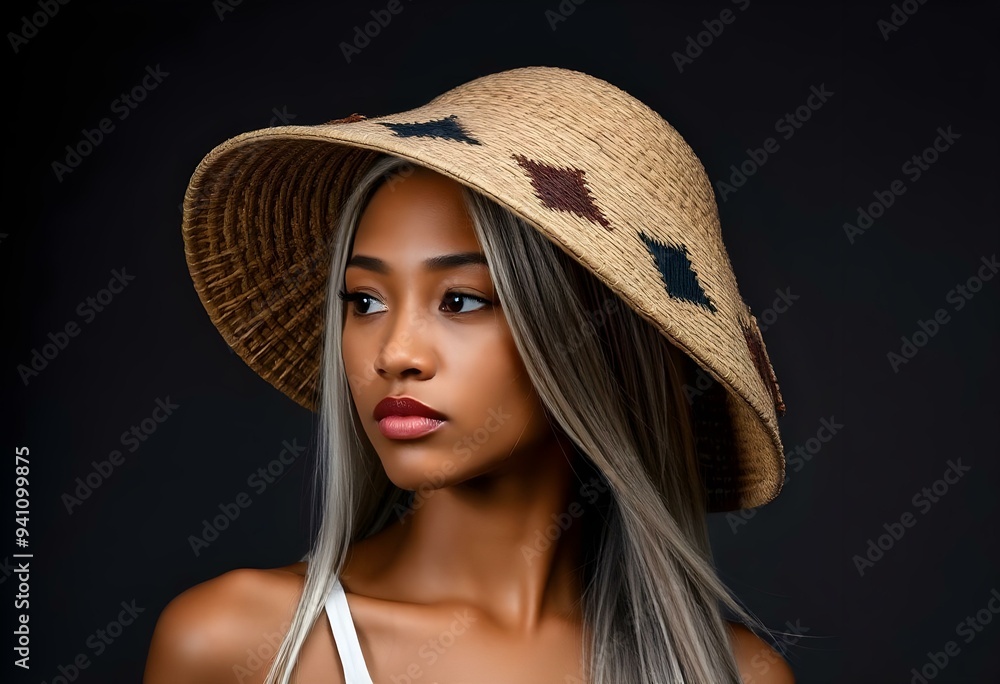 Redhead Woman with Handmade Wicker Hat Redhead Woman with Handmade Wicker Hat