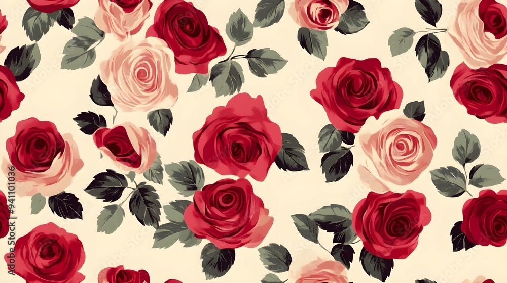 custom made wallpaper toronto digitalRetro rose fabric background  Seamless pattern.