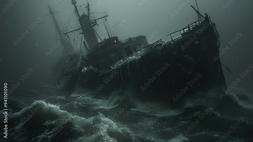 Scary scene of black hurricane with waves at night Scary scene of black hurricane with waves at night