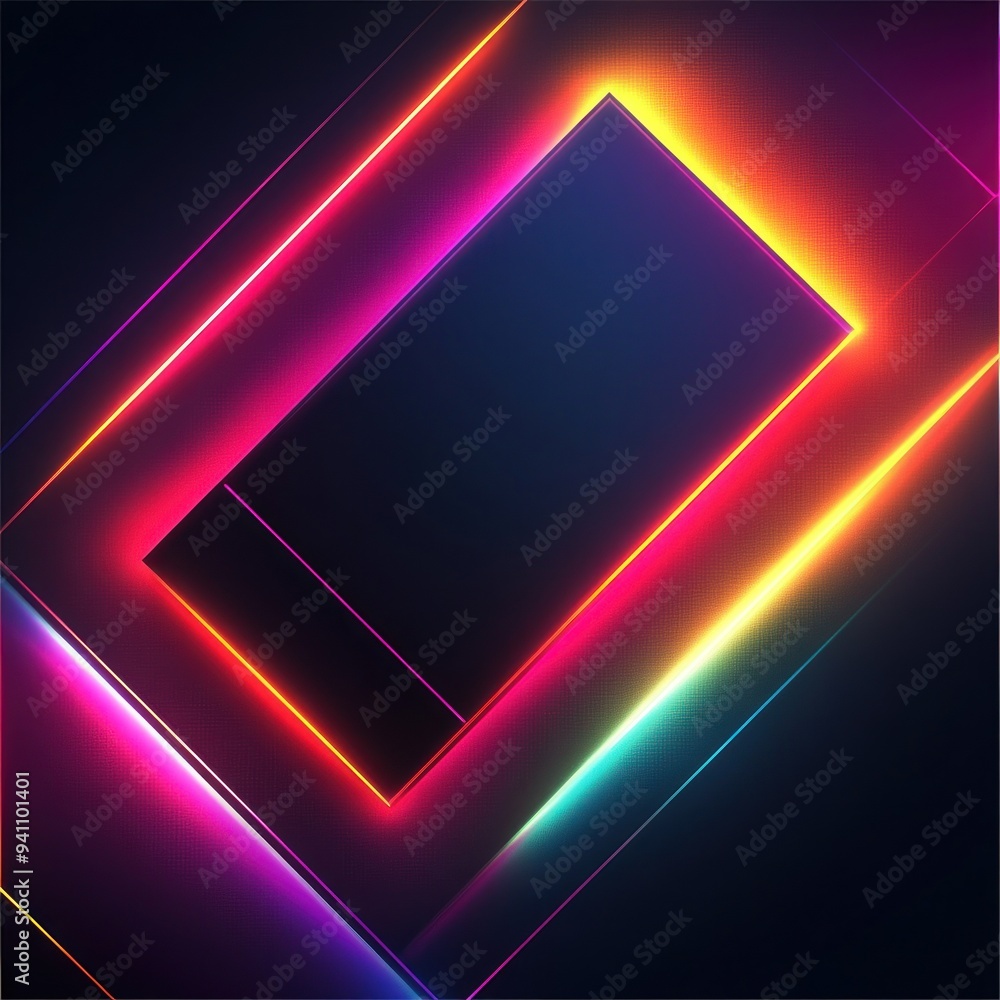 Obraz premium Abstract Background with Neon Lights and a Black Rectangular Frame