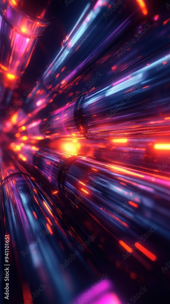 Abstract Glowy Neon Light on Shiny Tubes Abstract Glowy Neon Light on Shiny Tubes