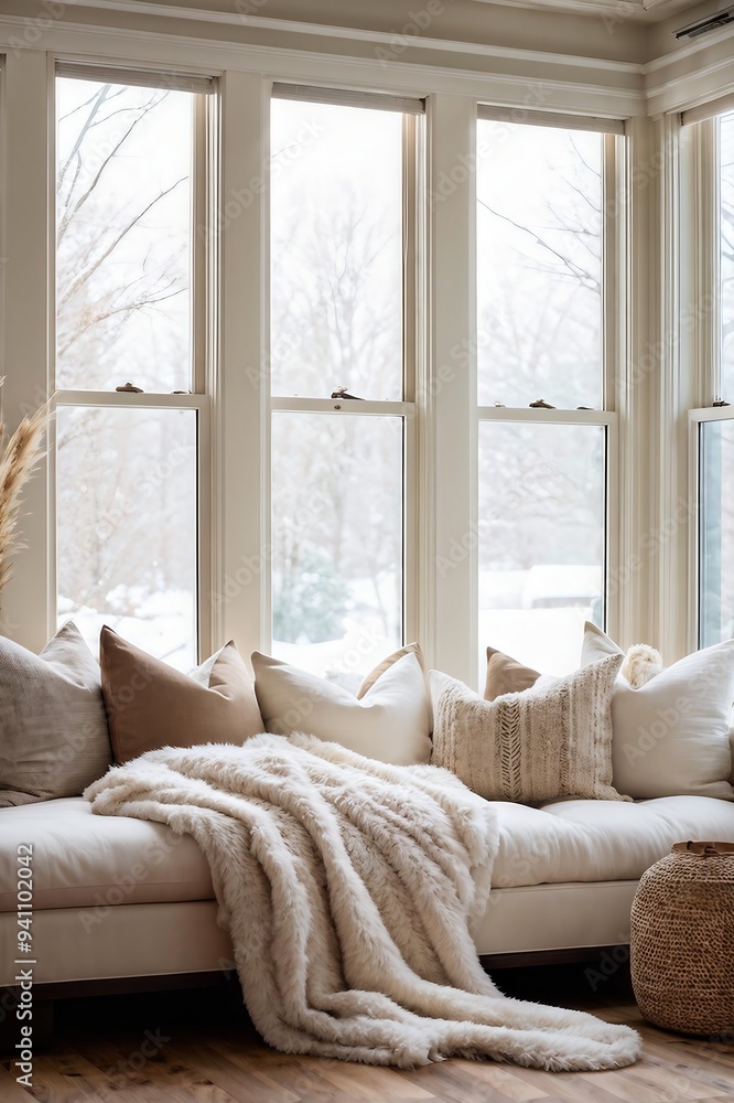 Fototapeta premium Cozy rustic living room interior