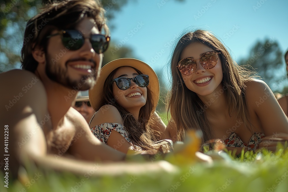 A group of friends lounging on the grass, enjoying a summer afternoon A group of friends lounging on the grass, enjoying a summer afternoon