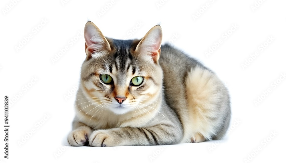 Fototapeta premium A gray tabby cat isolated on a white background