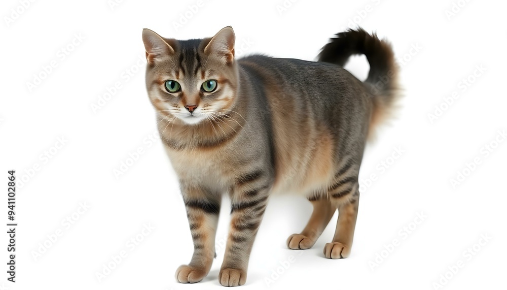 Fototapeta premium A gray tabby cat isolated on a white background