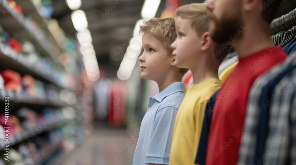 Family members shopping together to select ideal sportswear and equipment to support their active lifestyle and wellness goals Family members shopping together to select ideal sportswear and equipment to support their active lifestyle and wellness goals