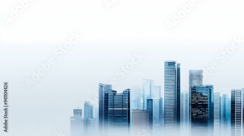 Futuristic Urban Skyline with Modern Office Buildings, Copy Space for Text