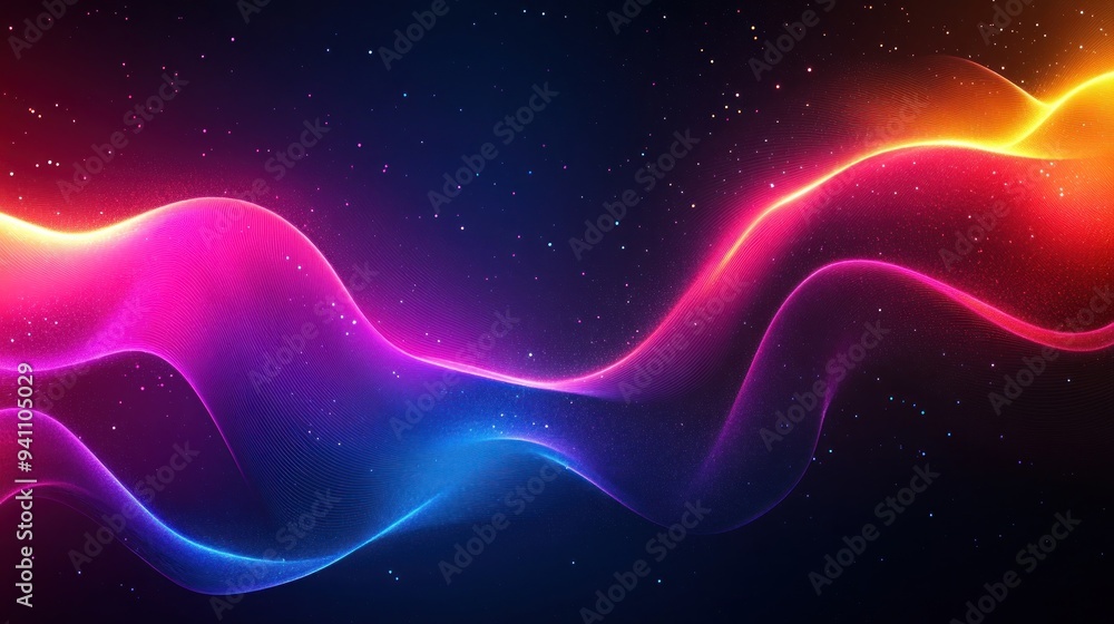 Obraz premium Abstract Neon Wave with Starry Background