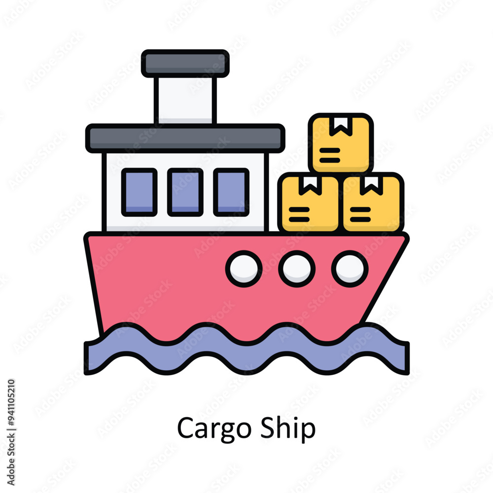 Cargo Ship vector filled icon design illustration. Logistics Delivery symbol on White background EPS 10 File Cargo Ship vector filled icon design illustration. Logistics Delivery symbol on White background EPS 10 File
