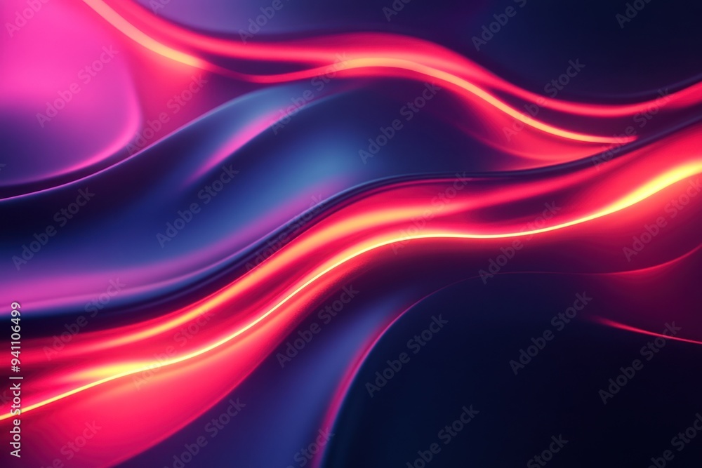 Abstract Wavy Pattern with Neon Red and Yellow Lines on Dark Blue Background Abstract Wavy Pattern with Neon Red and Yellow Lines on Dark Blue Background