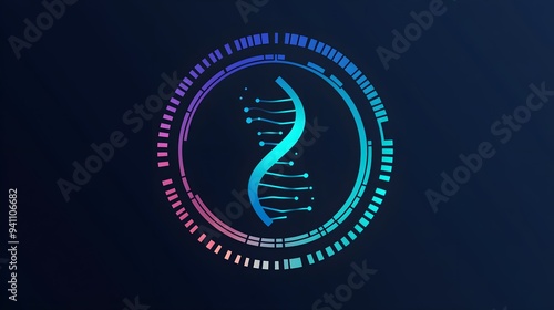 Vector symbol representing colorful bio-technology and science in a circular design, emphasizing blue hues. This linear symbol encapsulates concepts of nanotechnology or genetic engineering photo