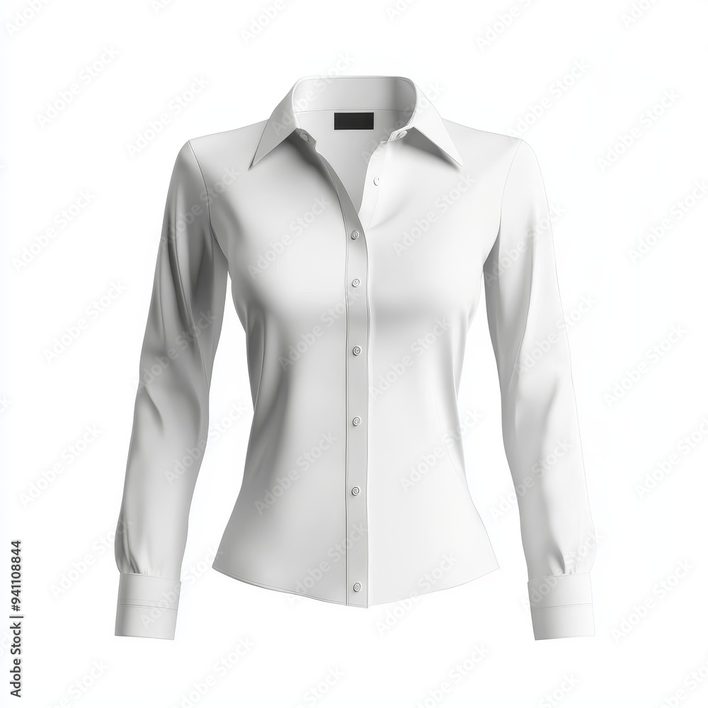 Stylish white dress shirt for women, perfect for professional settings and casual outings, showcasing elegance and versatility. Isolated on white background. Stylish white dress shirt for women, perfect for professional settings and casual outings, showcasing elegance and versatility. Isolated on white background.