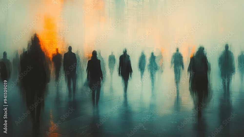 Fototapeta premium abstract composition of blurred human silhouettes in muted colors conveys sense of movement and anonymity in bustling crowd scene