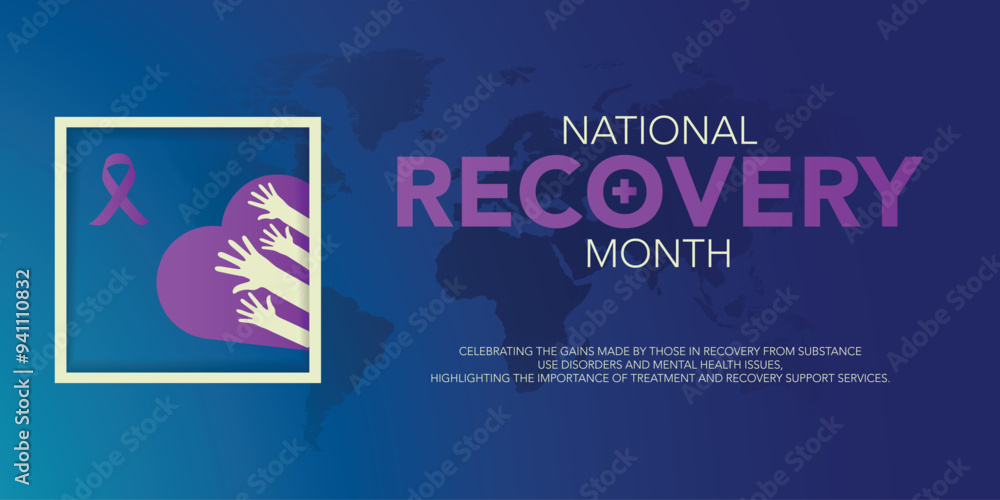 National Recovery Month is observed every September in the United States to raise awareness about mental health and substance use.Calligraphy Realistic Teal Ribbon. Banner poster, flyer and background National Recovery Month is observed every September in the United States to raise awareness about mental health and substance use.Calligraphy Realistic Teal Ribbon. Banner poster, flyer and background