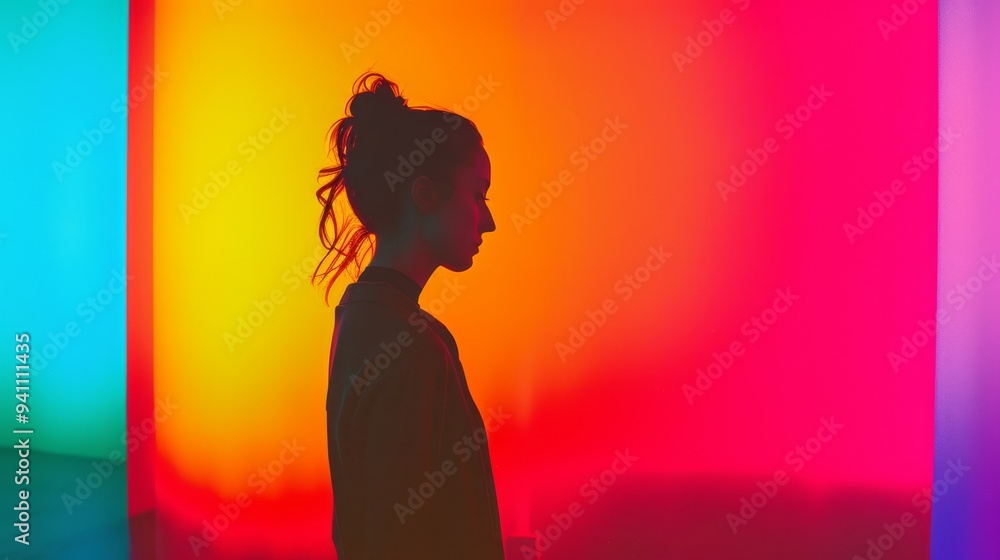 A silhouette of a person set against a vibrant, colorful backdrop, creating a dynamic and striking visual contrast. A silhouette of a person set against a vibrant, colorful backdrop, creating a dynamic and striking visual contrast.