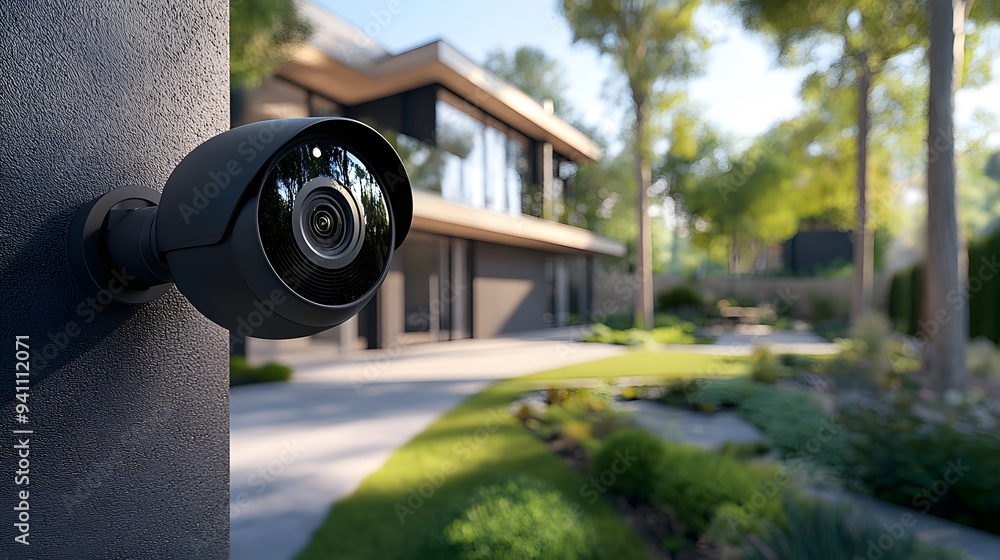 Security Camera on Modern Home Exterior. Security Camera on Modern Home Exterior.