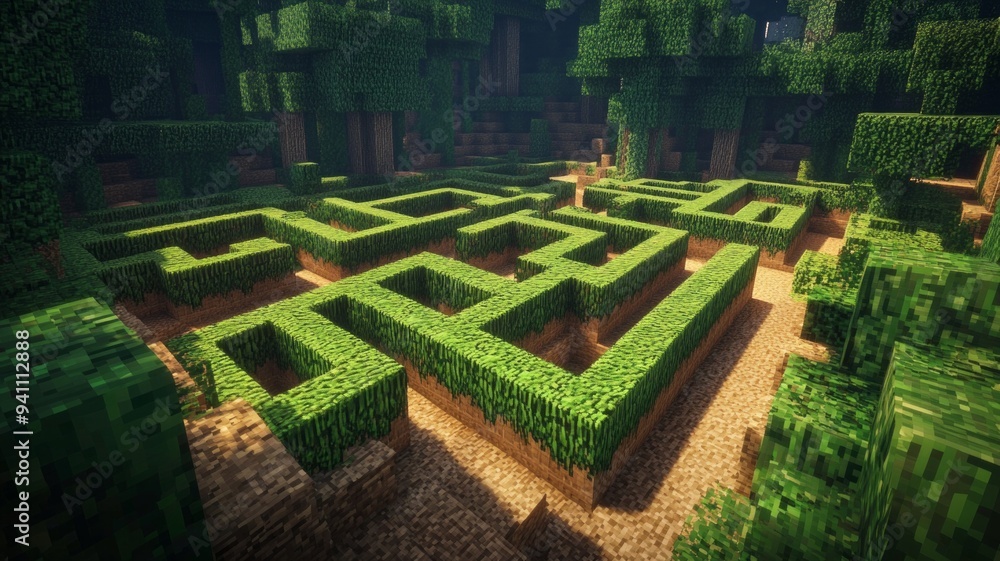 A maze with green hedges and a dirt path A maze with green hedges and a dirt path