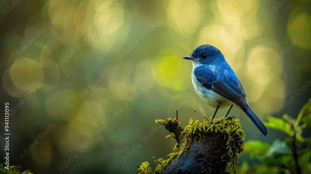 Fototapeta premium A Vivid Blue Bird Perched on a Branch