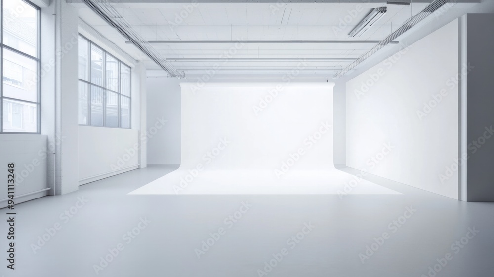 A large, empty room with white walls and a white floor A large, empty room with white walls and a white floor