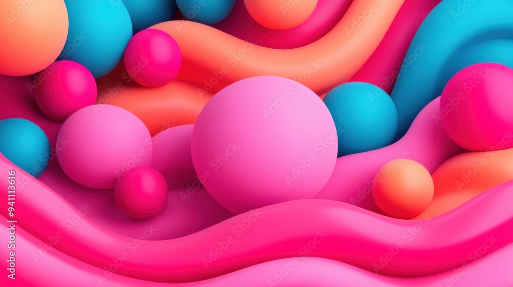 Vibrant abstract background featuring colorful spheres and flowing waves, perfect for artistic and dynamic design projects.