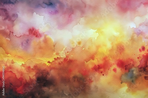 Vibrant Abstract Watercolor Painting Rich Warm Colors Textures