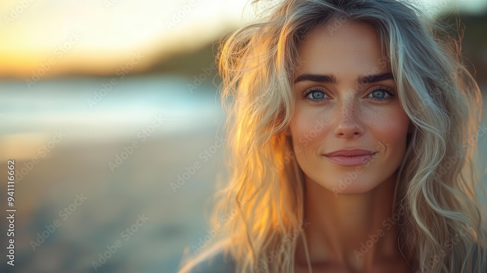 aigenerated portrait of confident mature woman on beach at golden hour windtousled hair genuine smile aigenerated portrait of confident mature woman on beach at golden hour windtousled hair genuine smile