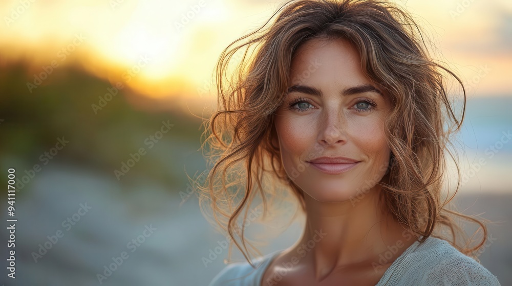 aigenerated portrait of confident mature woman on beach at golden hour windtousled hair genuine smile aigenerated portrait of confident mature woman on beach at golden hour windtousled hair genuine smile