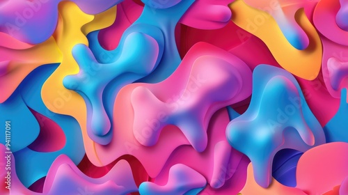 Vibrant abstract shapes in colorful pastel tones. Modern fluid design. Digital artwork of abstract artwork with vibrant colorful water color splashing and staining on background. Fluid pattern. AIG51.